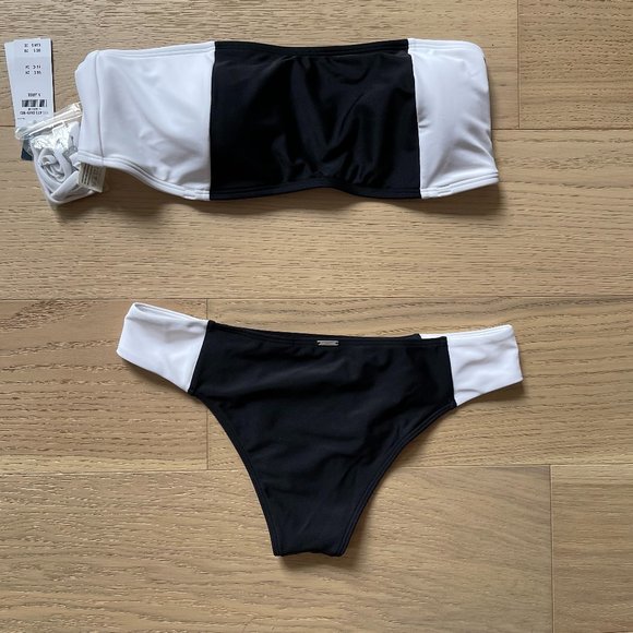 NWT Abercrombie & Fitch Colorblock Bandeau Bikini (Black/White) - Picture 3 of 5